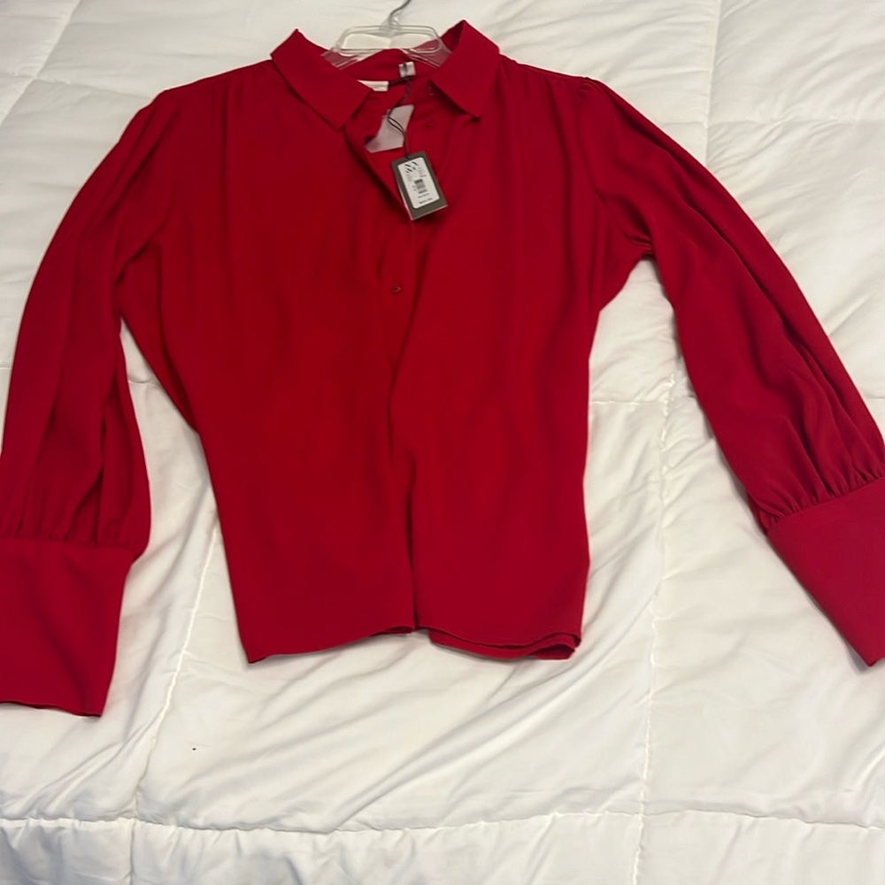 Eva Méndez red long sleeve blouse new